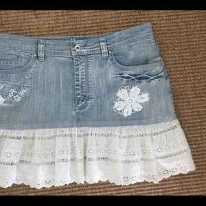 Denim & white eyelet mini skirt, large